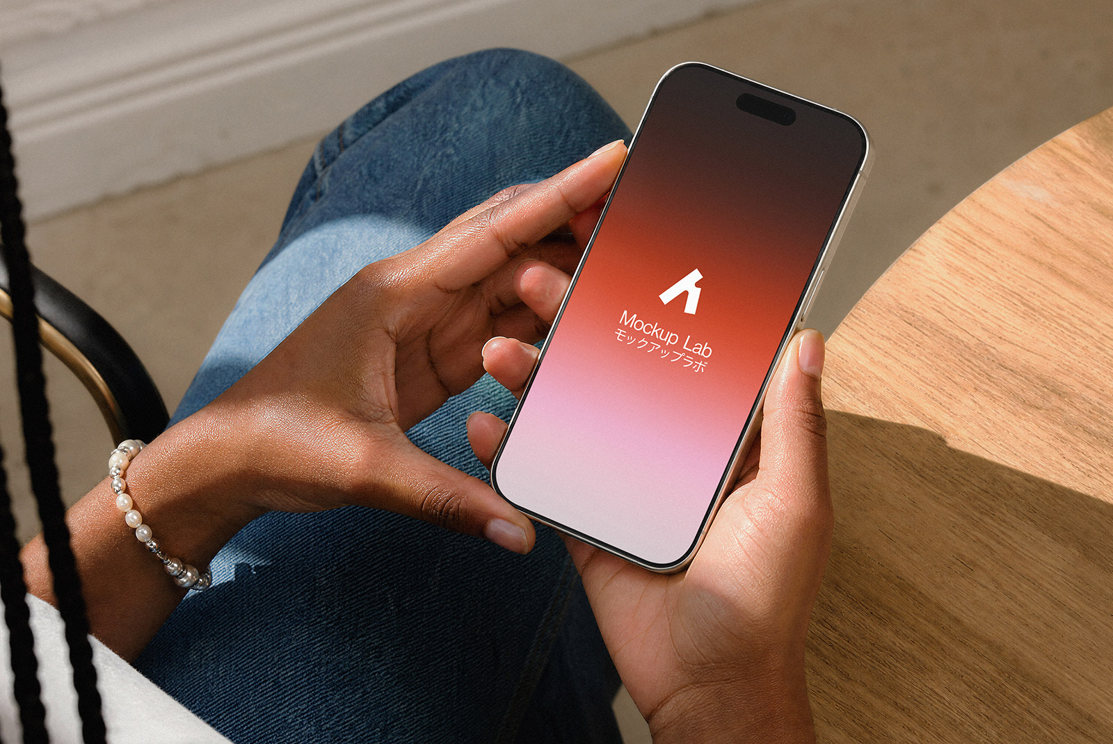 Front view of the iPhone 24ML mockup displaying a vibrant app interface.